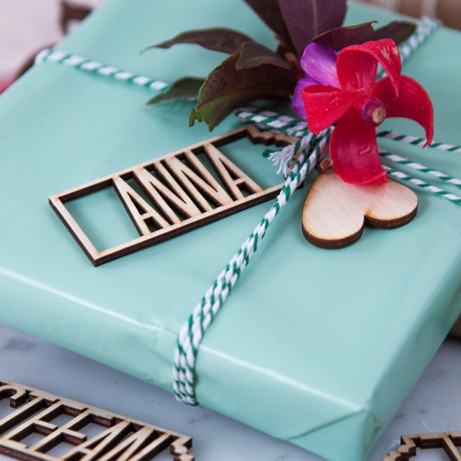 Personalized wooden gift name tags by CloudsandCurrents