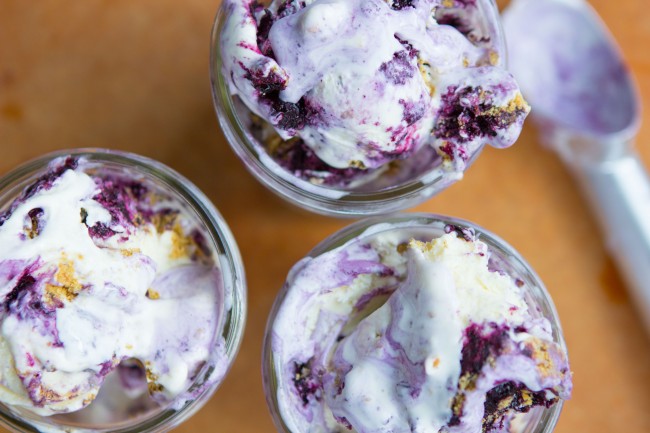 Homemade Blueberry Swirled Cheesecake Ice Cream