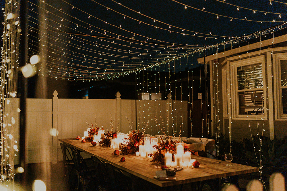 wedding reception with light canopy