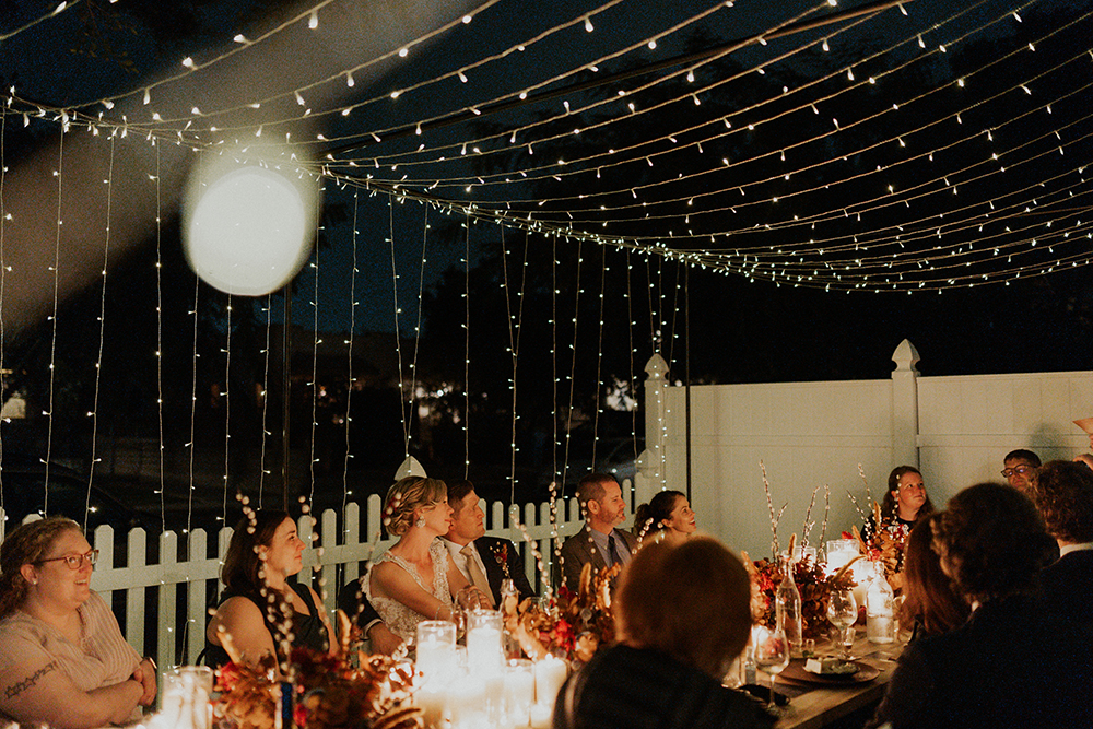 wedding reception with light canopy