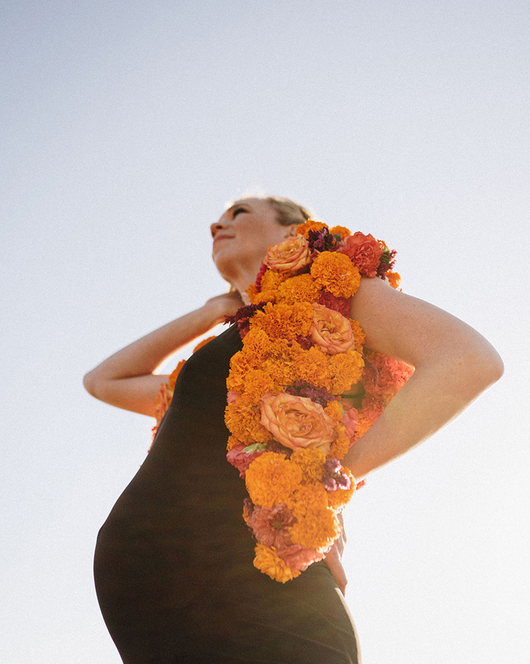 pregnant woman with flower shawl