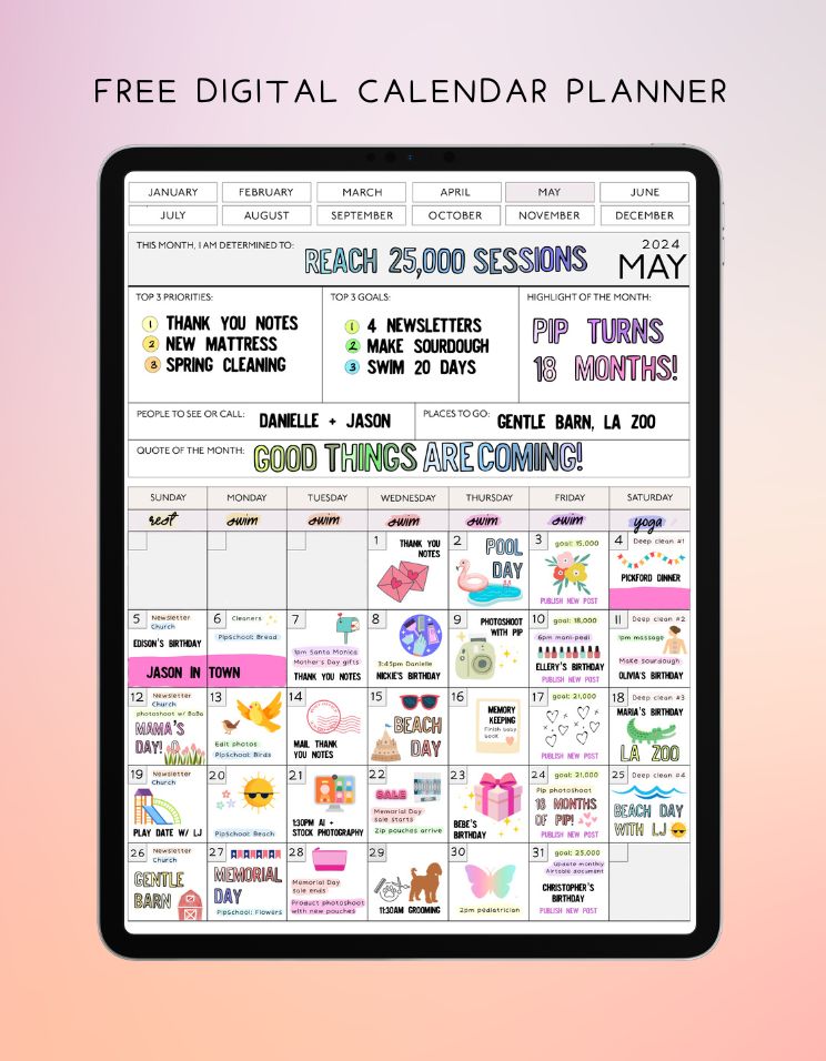 Free Digital Calendar Planner for iPad
