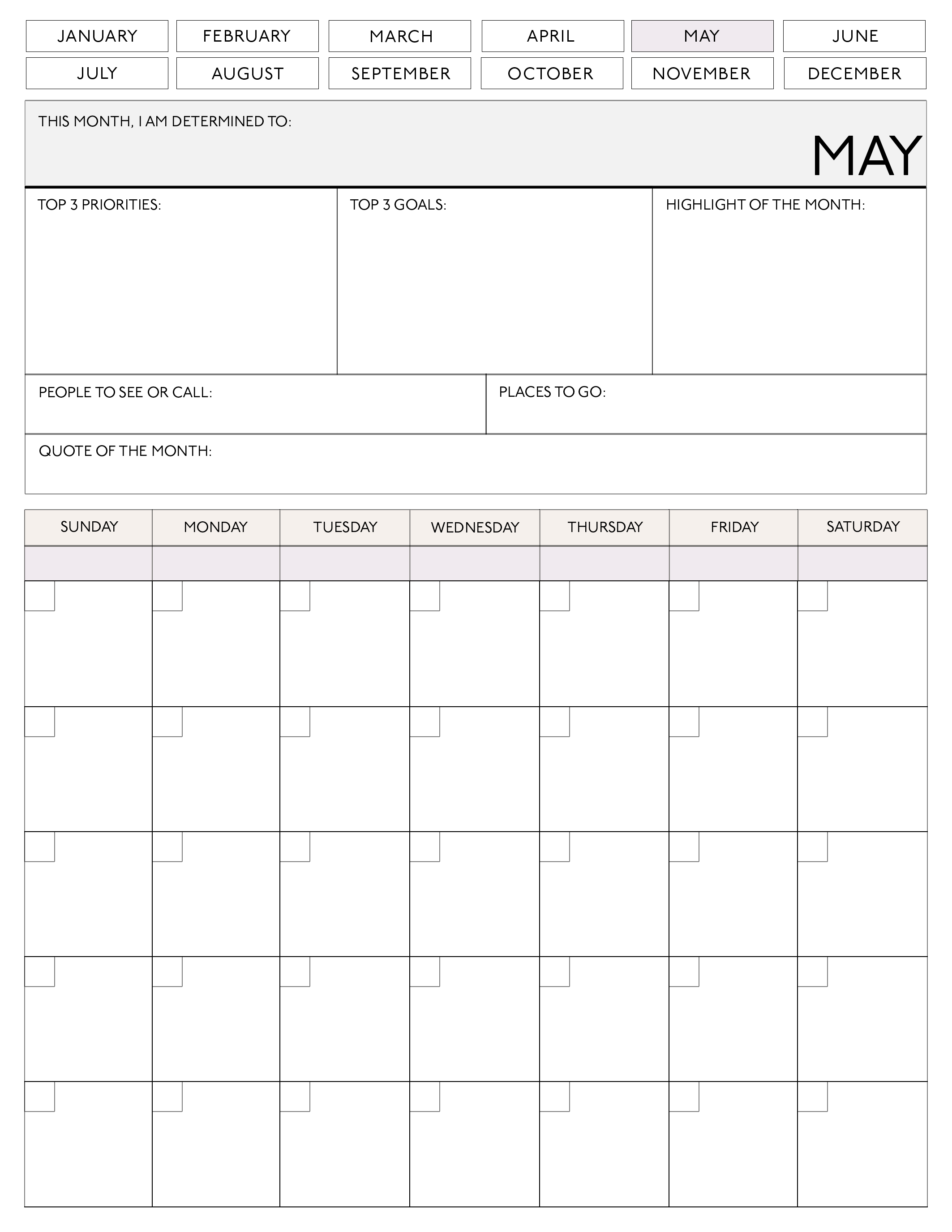 Free Digital Calendar Planner - Monthly View with Hyperlinks - sisoo.com