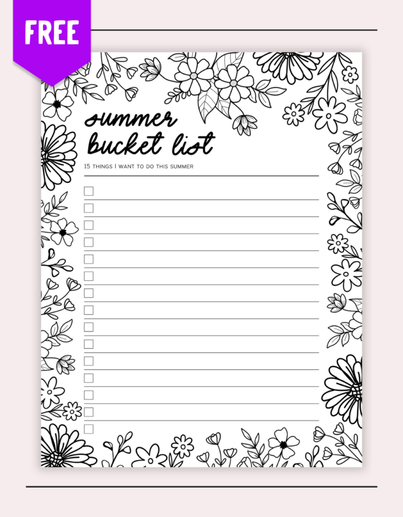 Free Printable Summer Bucket List Coloring Page - Sisoo.com