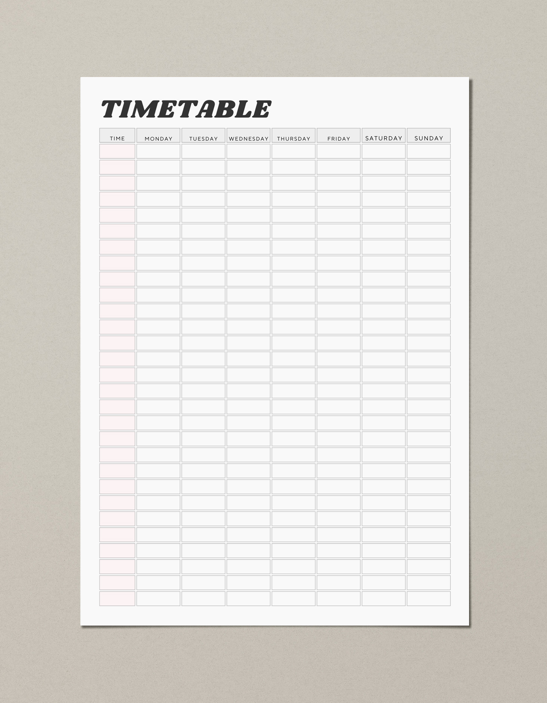 Printable timetable